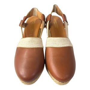 André Assous Brown Leather Espadrille Wedge Sandals – Size 6